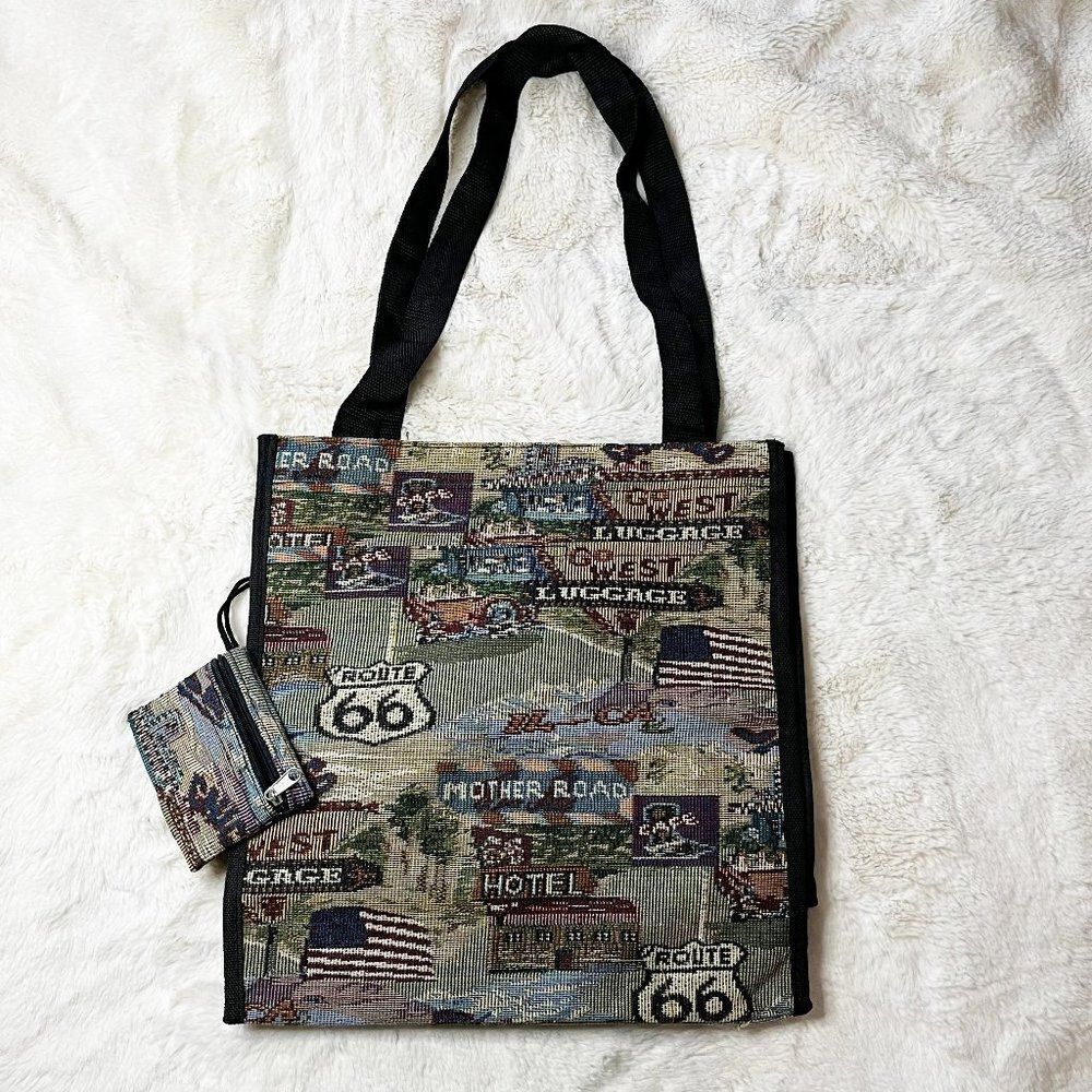 Vintage Pioneer Express Route 66 Tapestry Canvas Tote NWOT